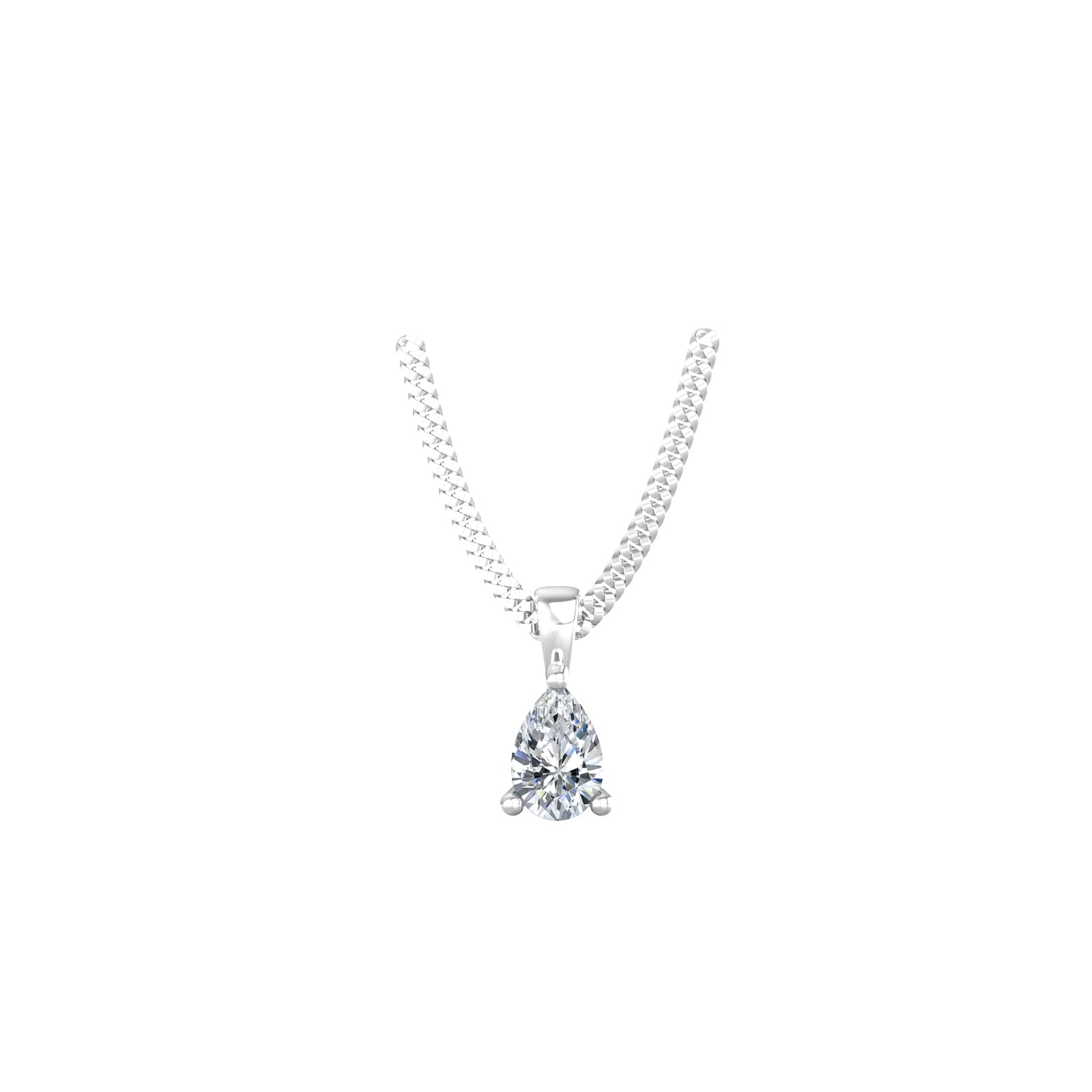 9ct White Gold 4 Claw Pear Cut 0.40ct Diamond Pendant & Chain