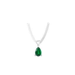 37894333 - 9ct White Gold 4 Claw Pear Cut Emerald Pendant & Chain
