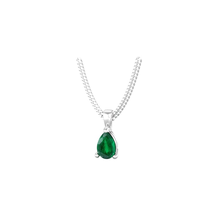 By Request 9ct White Gold 4 Claw Pear Cut Emerald Pendant & Chain