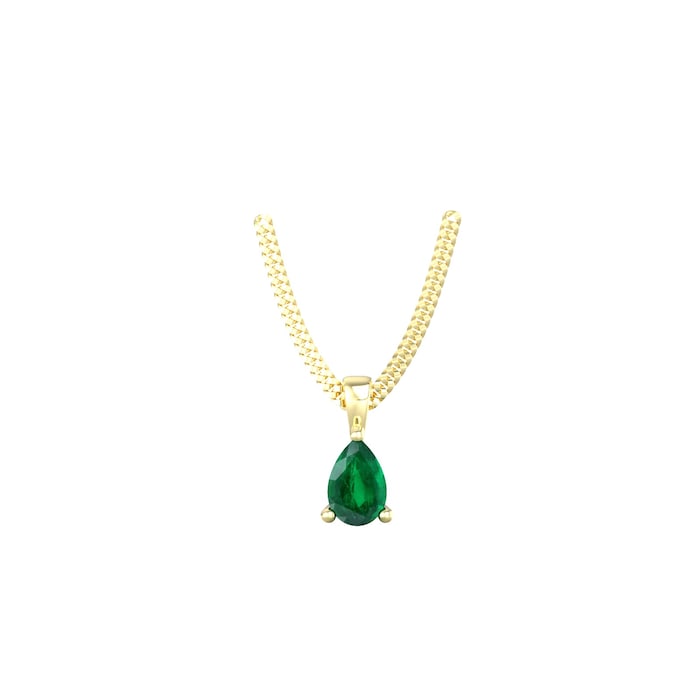 By Request 9ct Yellow Gold 4 Claw Pear Cut Emerald Pendant & Chain