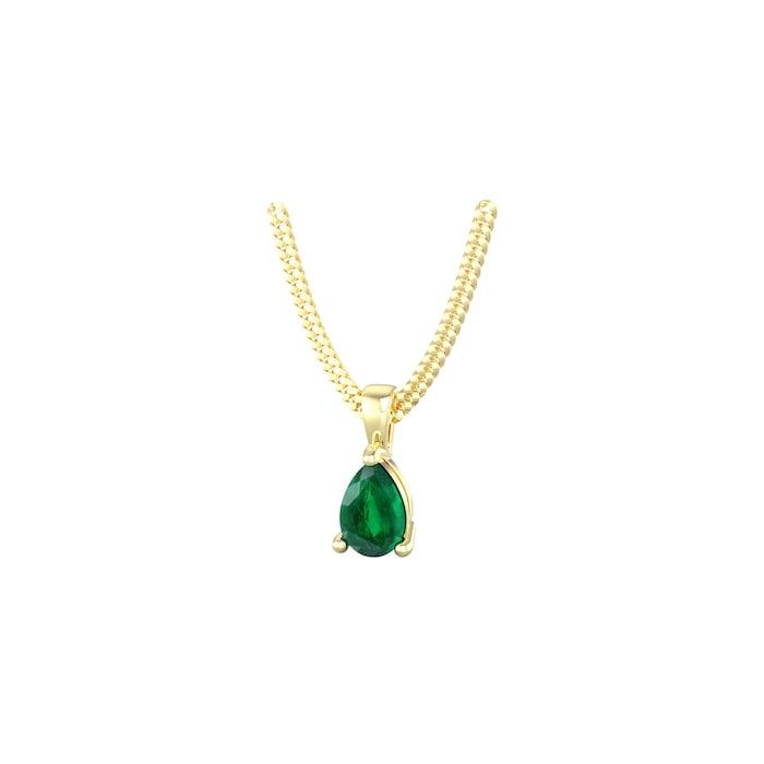 By Request 9ct Yellow Gold 4 Claw Pear Cut Emerald Pendant & Chain