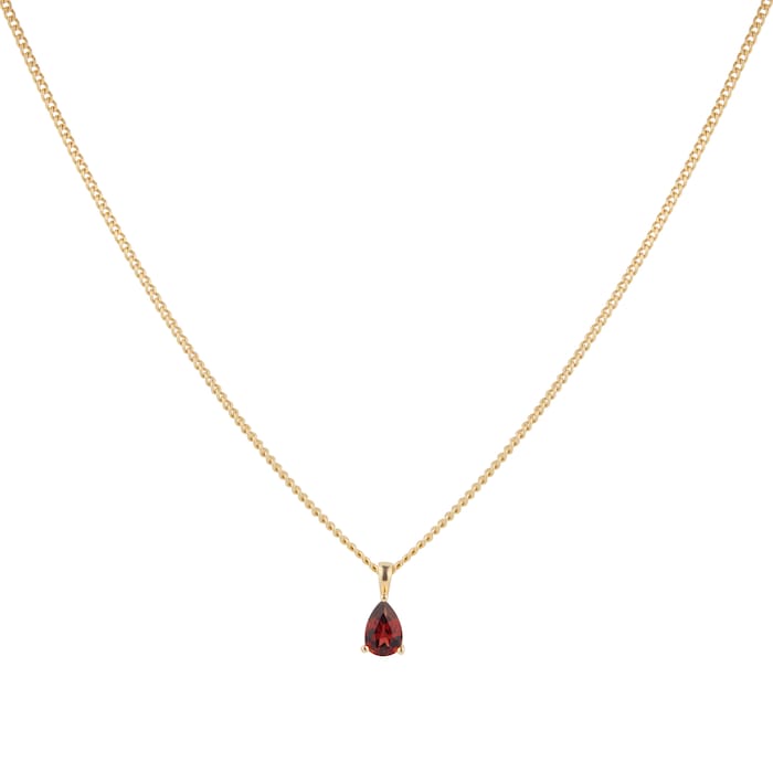 By Request 9ct Yellow Gold 4 Claw Pear Cut Garnet Pendant & Chain