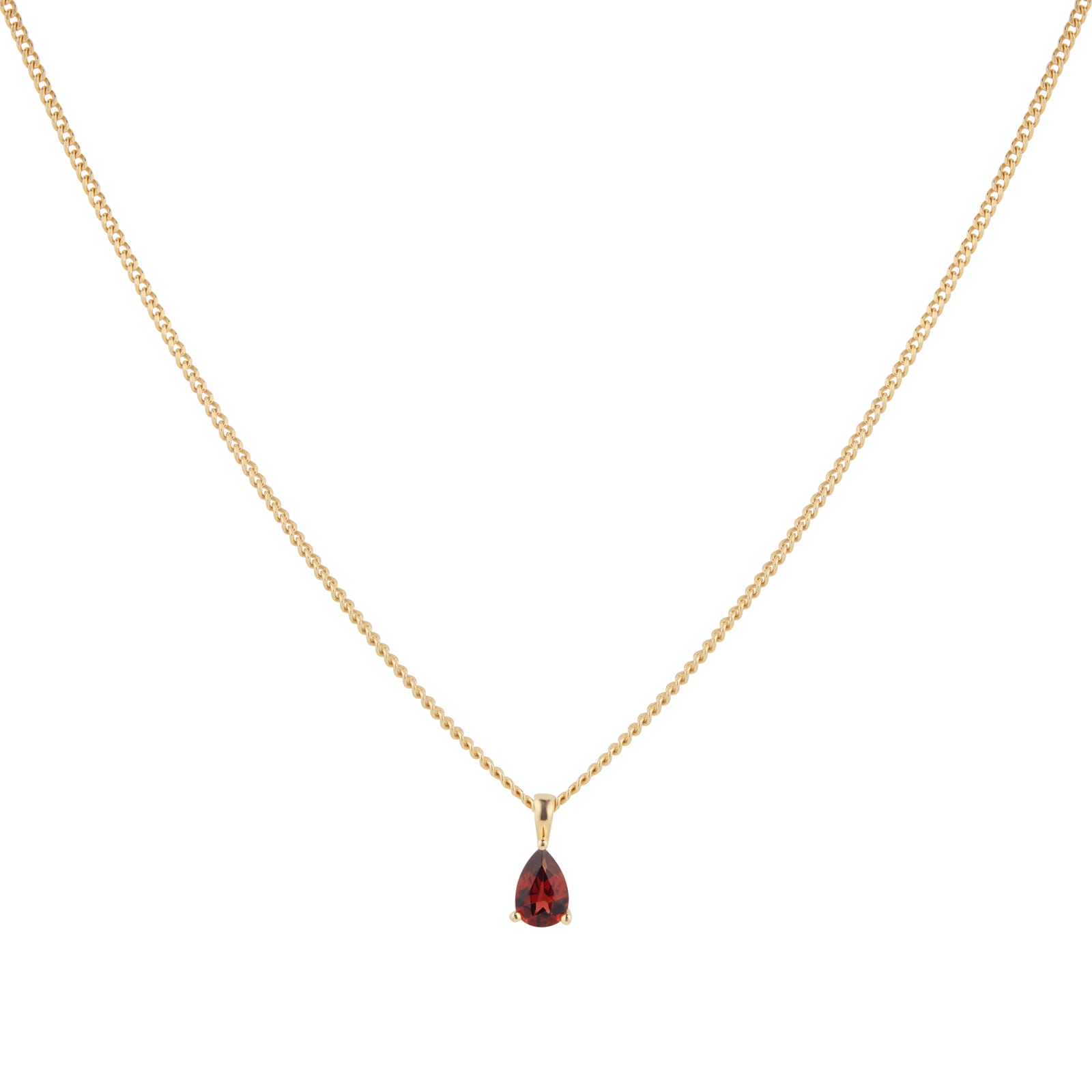 By Request 9ct Yellow Gold 4 Claw Pear Cut Garnet Pendant & Chain