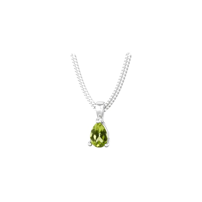 By Request 9ct White Gold 4 Claw Pear Cut Peridot Pendant & Chain