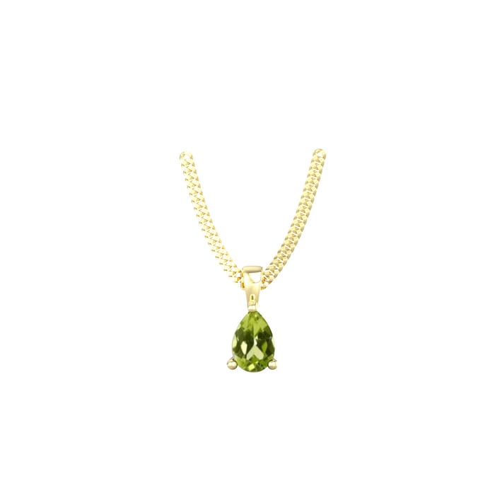 By Request 9ct Yellow Gold 4 Claw Pear Cut Peridot Pendant & Chain