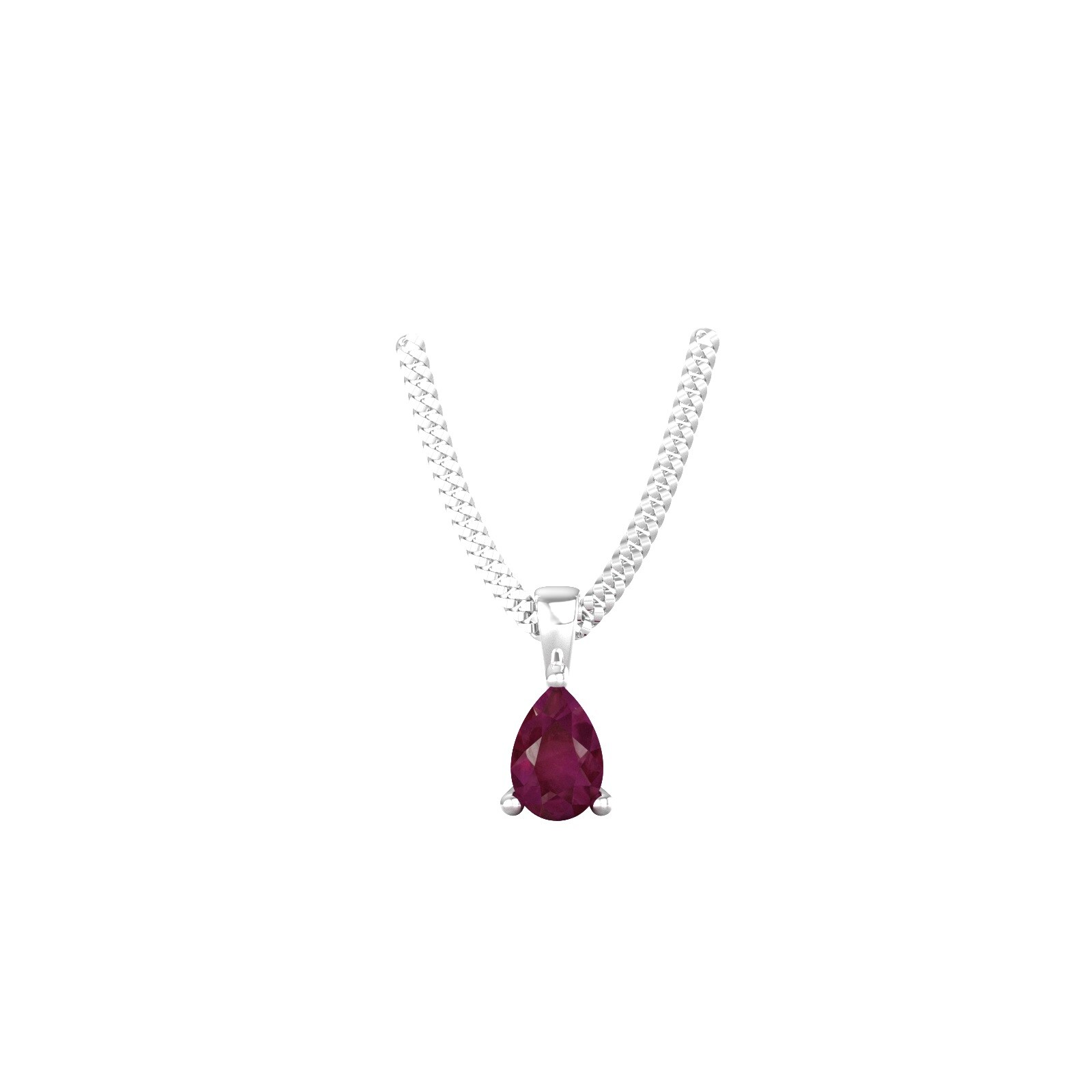 9ct White Gold 4 Claw Pear Cut Ruby Pendant & Chain