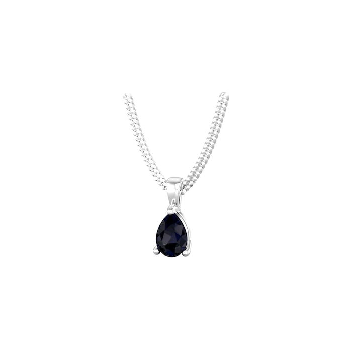 By Request 9ct White Gold 4 Claw Pear Cut Sapphire Pendant & Chain