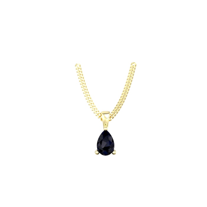 By Request 9ct Yellow Gold 4 Claw Pear Cut Sapphire Pendant & Chain