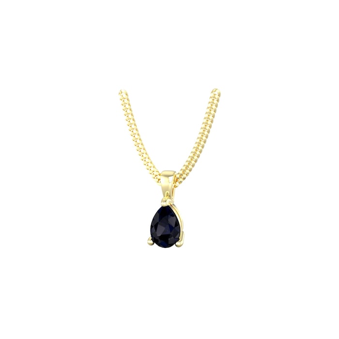 By Request 9ct Yellow Gold 4 Claw Pear Cut Sapphire Pendant & Chain
