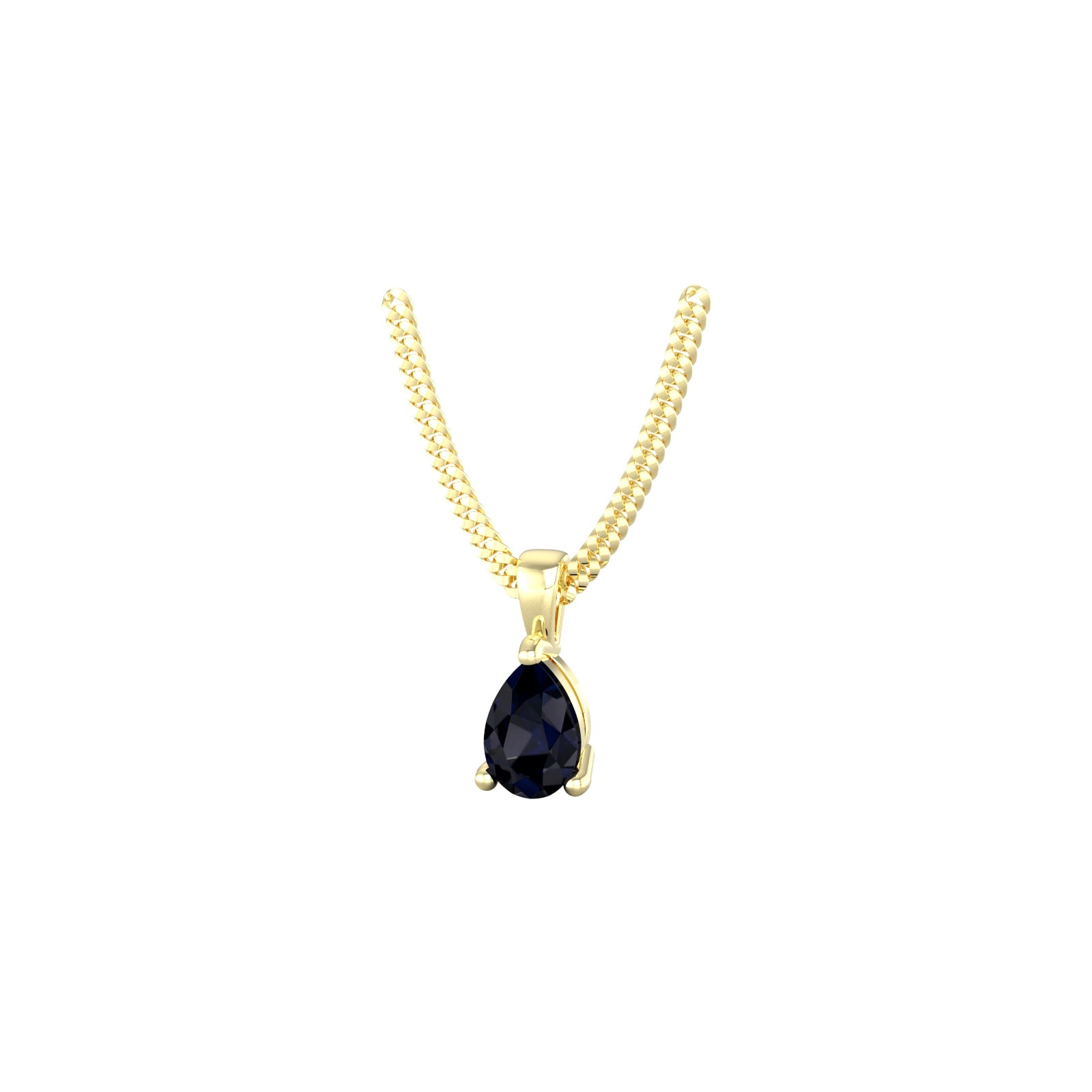 By Request 9ct Yellow Gold 4 Claw Pear Cut Sapphire Pendant 
Chain