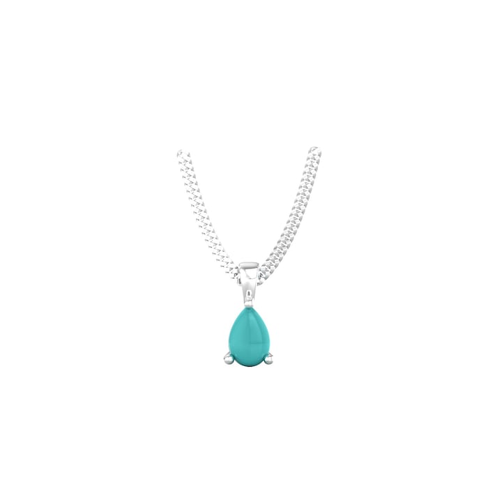 By Request 9ct White Gold 4 Claw Pear Cut Turquoise Pendant & Chain