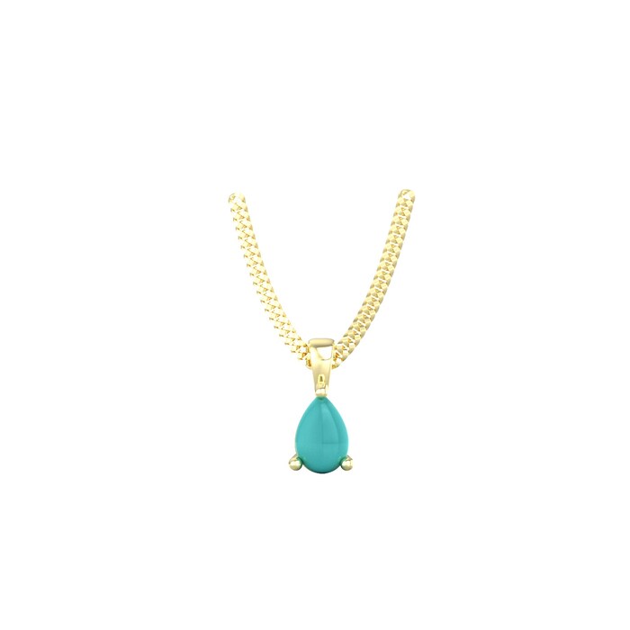 By Request 9ct Yellow Gold 4 Claw Pear Cut Turquoise Pendant & Chain