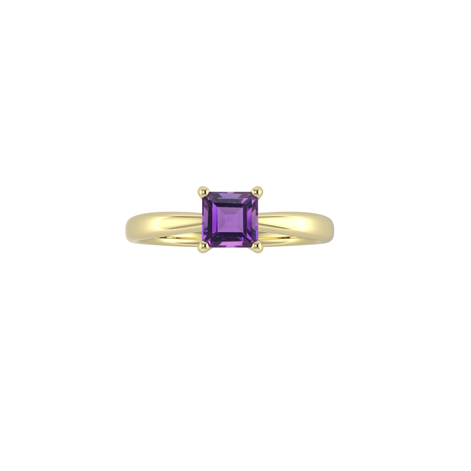 9ct Yellow Gold 4 Claw Square Amethyst 5mm x 5mm Ring- Ring Size V