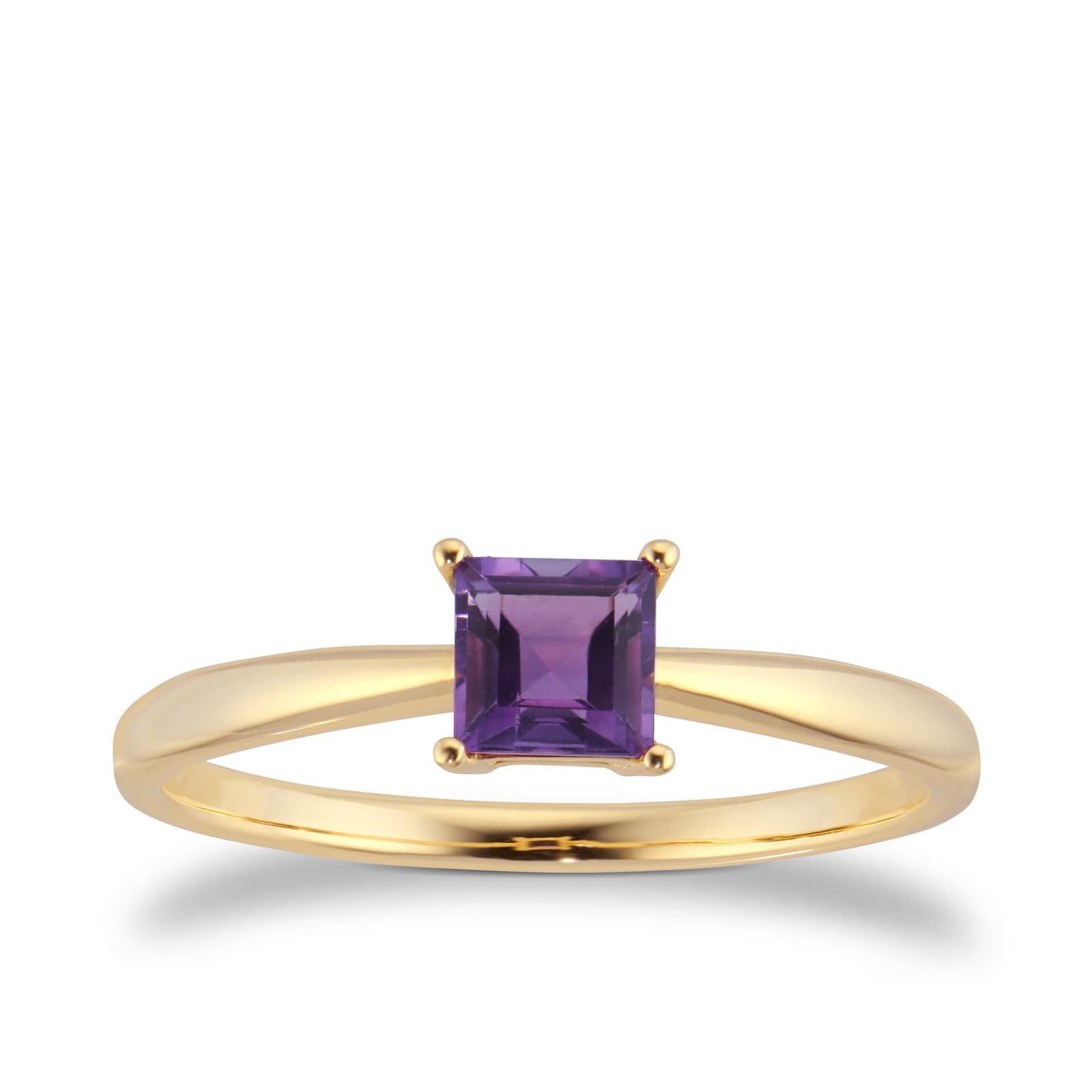 By Request 9ct Yellow Gold 4 Claw Square Amethyst 5mm x 5mm Ring- Ring Size A.5 By Request 9ct Yellow Gold 4 Claw Square Amethyst 5mm x 5mm Ring- Ring Size A.5