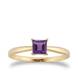 By Request 9ct Yellow Gold 4 Claw Square Amethyst 5mm x 5mm Ring