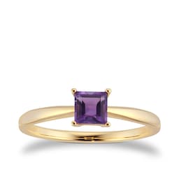 37894354 - 9ct Yellow Gold 4 Claw Square Amethyst 5mm x 5mm Ring
