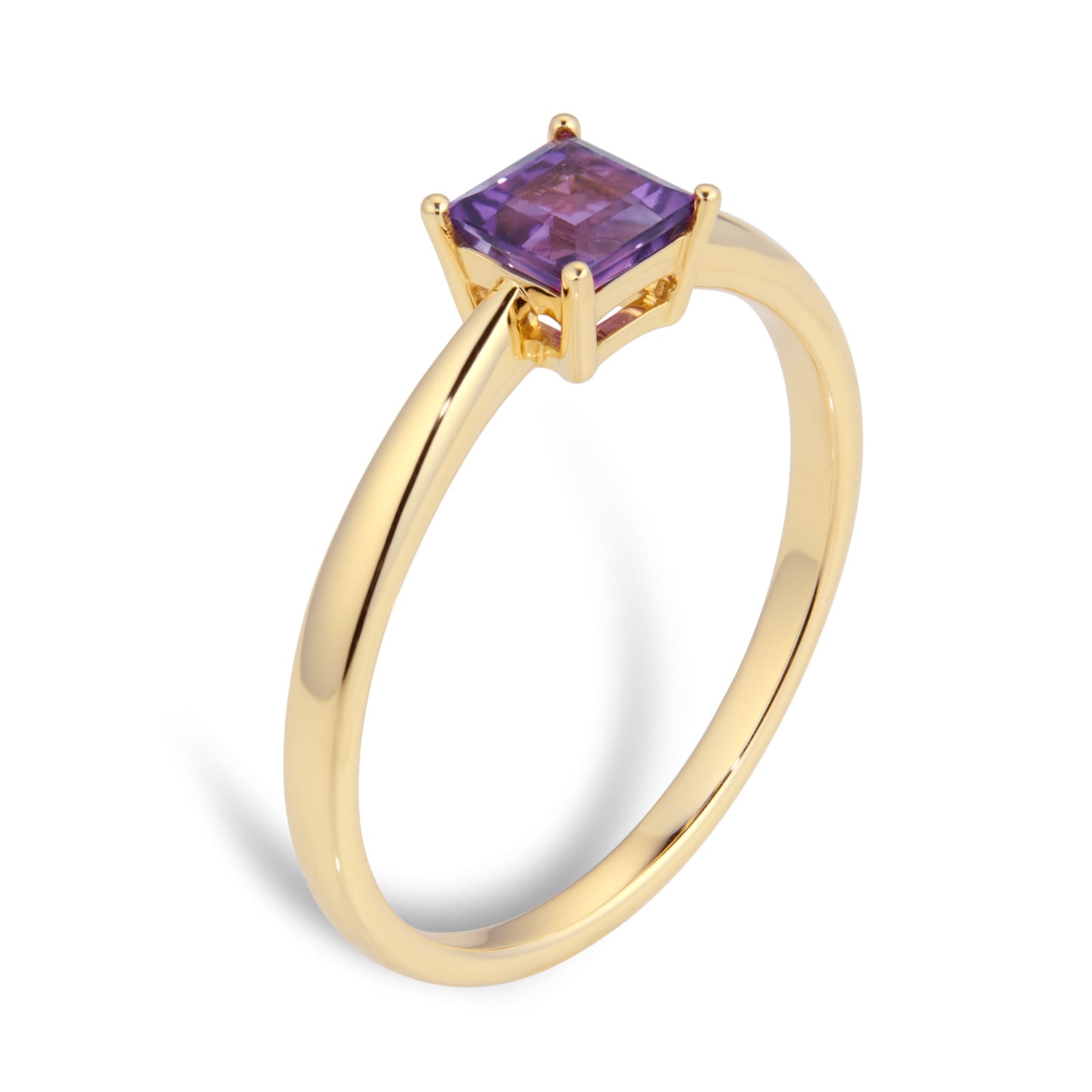 By Request 9ct Yellow Gold 4 Claw Square Amethyst 5mm x 5mm Ring- Ring Size A.5 By Request 9ct Yellow Gold 4 Claw Square Amethyst 5mm x 5mm Ring- Ring Size A.5