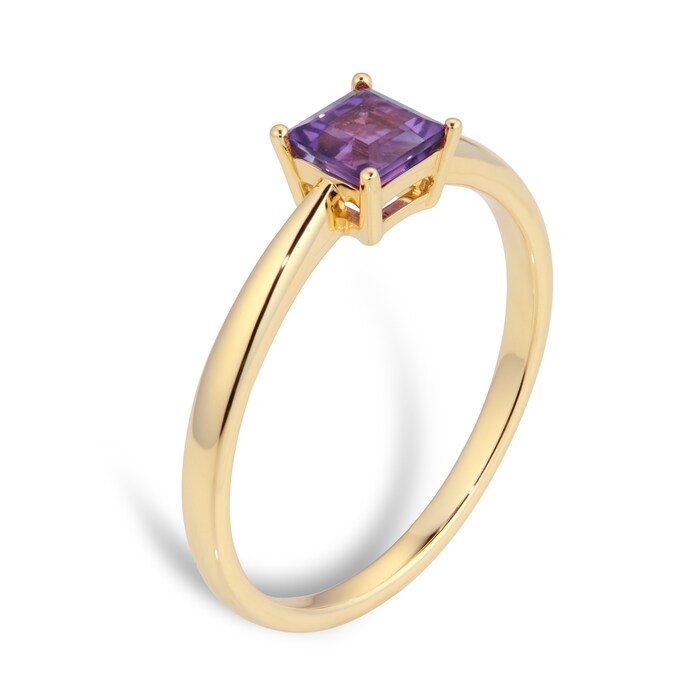 By Request 9ct Yellow Gold 4 Claw Square Amethyst 5mm x 5mm Ring