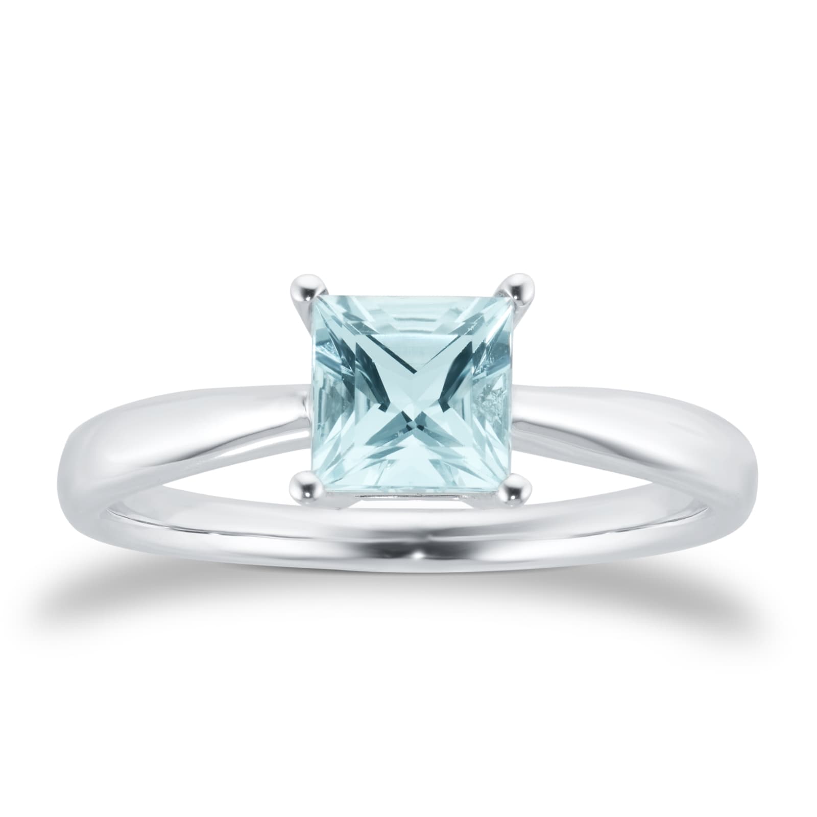 By Request 9ct White Gold 4 Claw Square Aquamarine 5mm x 5mm Ring