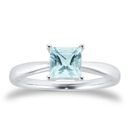 37894355 - 9ct White Gold 4 Claw Square Aquamarine 5mm x 5mm Ring