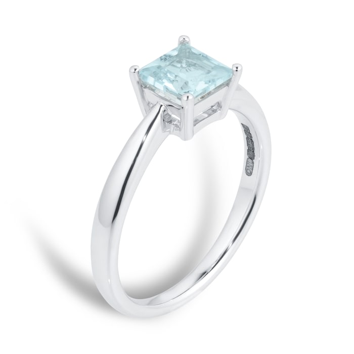 By Request 9ct White Gold 4 Claw Square Aquamarine 5mm x 5mm Ring