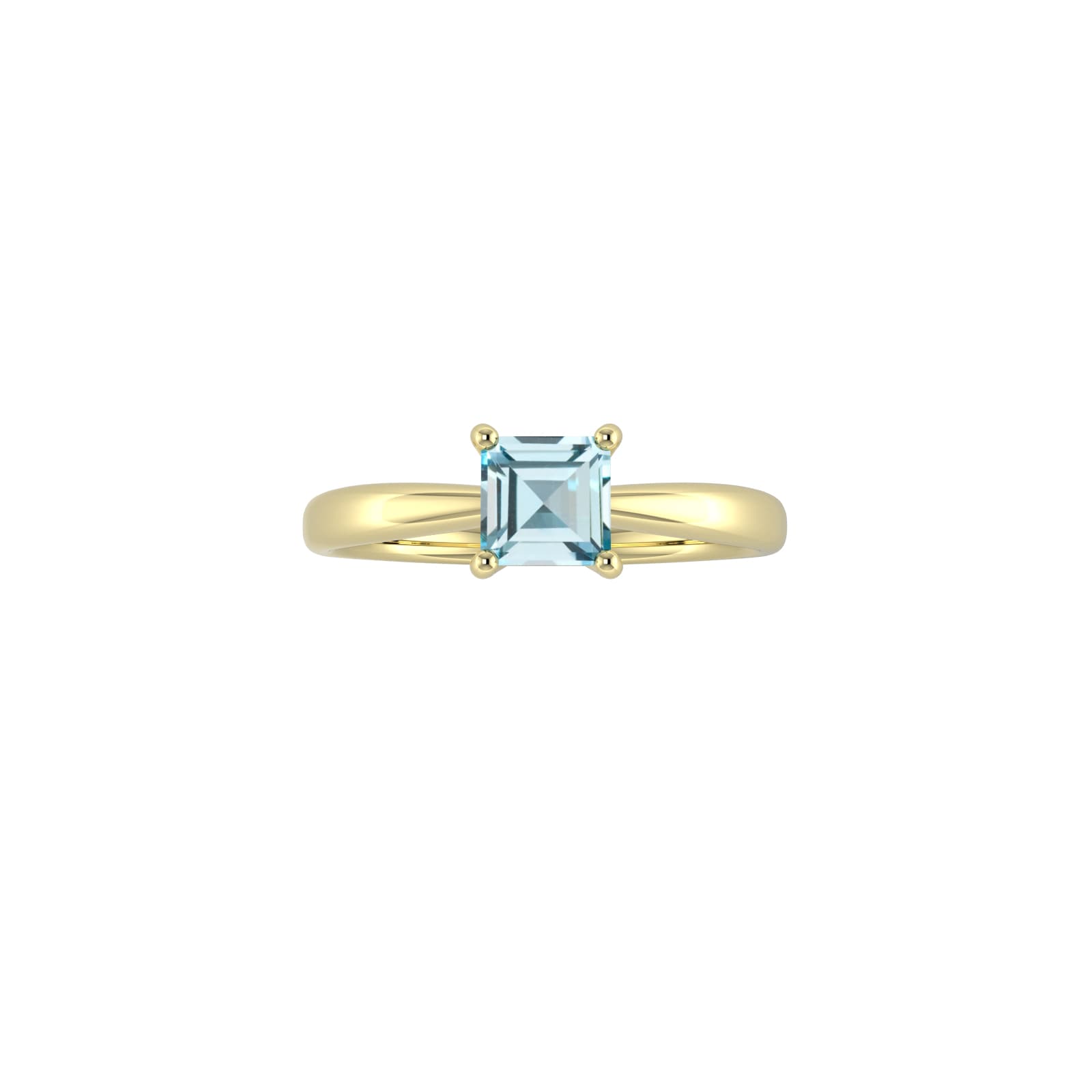 9ct Yellow Gold 4 Claw Square Aquamarine 5mm x 5mm Ring- Ring Size O
