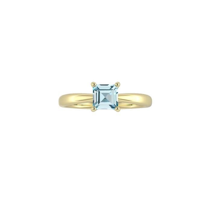 By Request 9ct Yellow Gold 4 Claw Square Aquamarine 5mm x 5mm Ring
