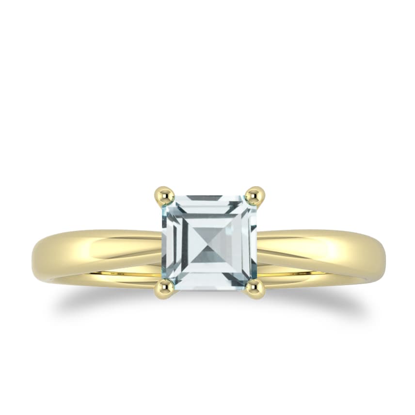 By Request 9ct Yellow Gold 4 Claw Square Aquamarine 5mm x 5mm Ring