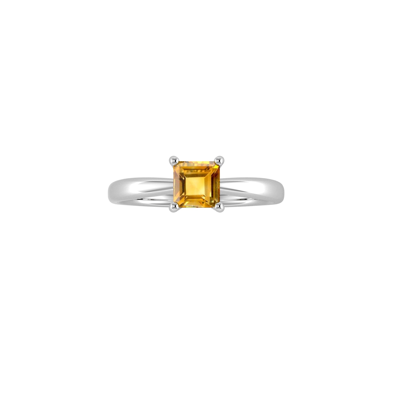 9ct White Gold 4 Claw Square Citrine 5mm x 5mm Ring- Ring Size M