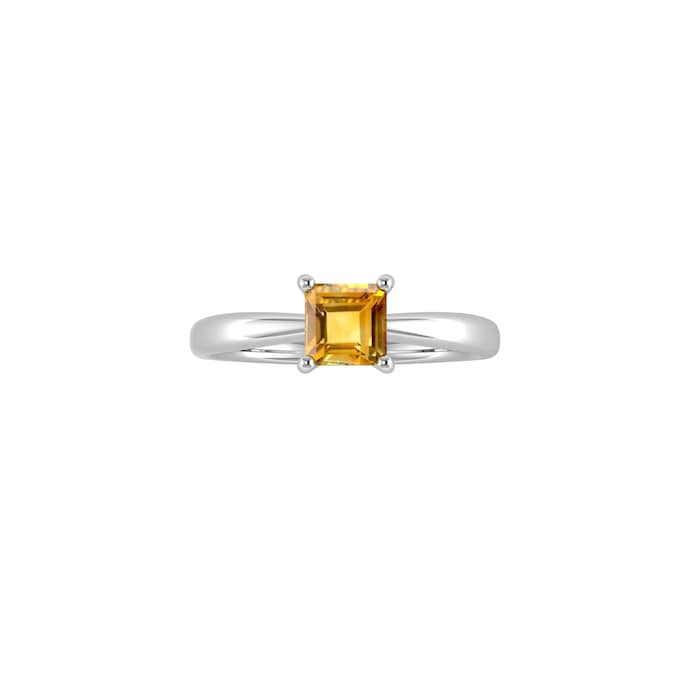 By Request 9ct White Gold 4 Claw Square Citrine 5mm x 5mm Ring