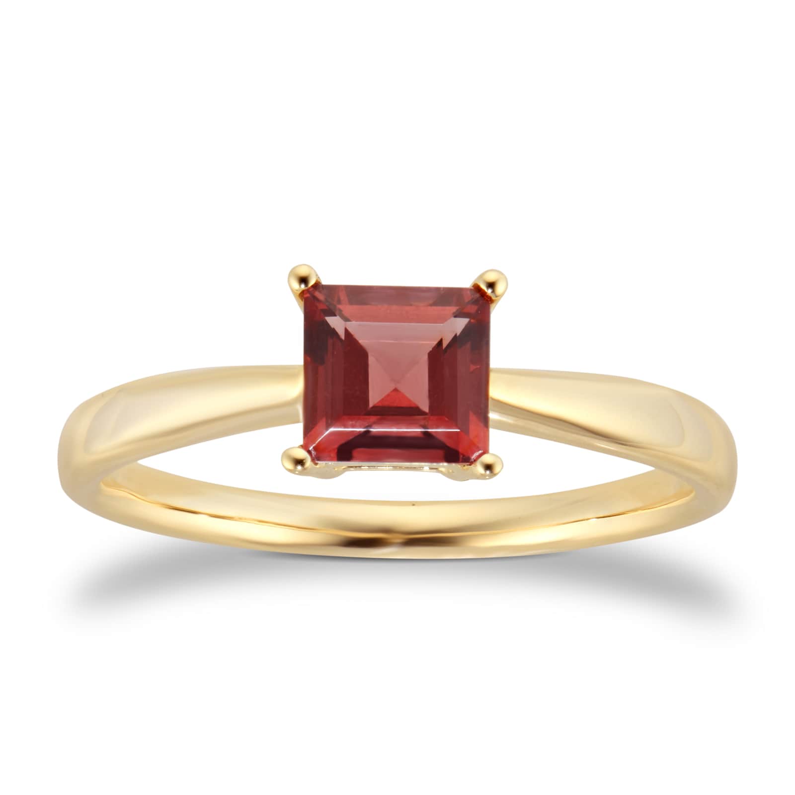 By Request 9ct Yellow Gold 4 Claw Square Garnet 5mm x 5mm Ring