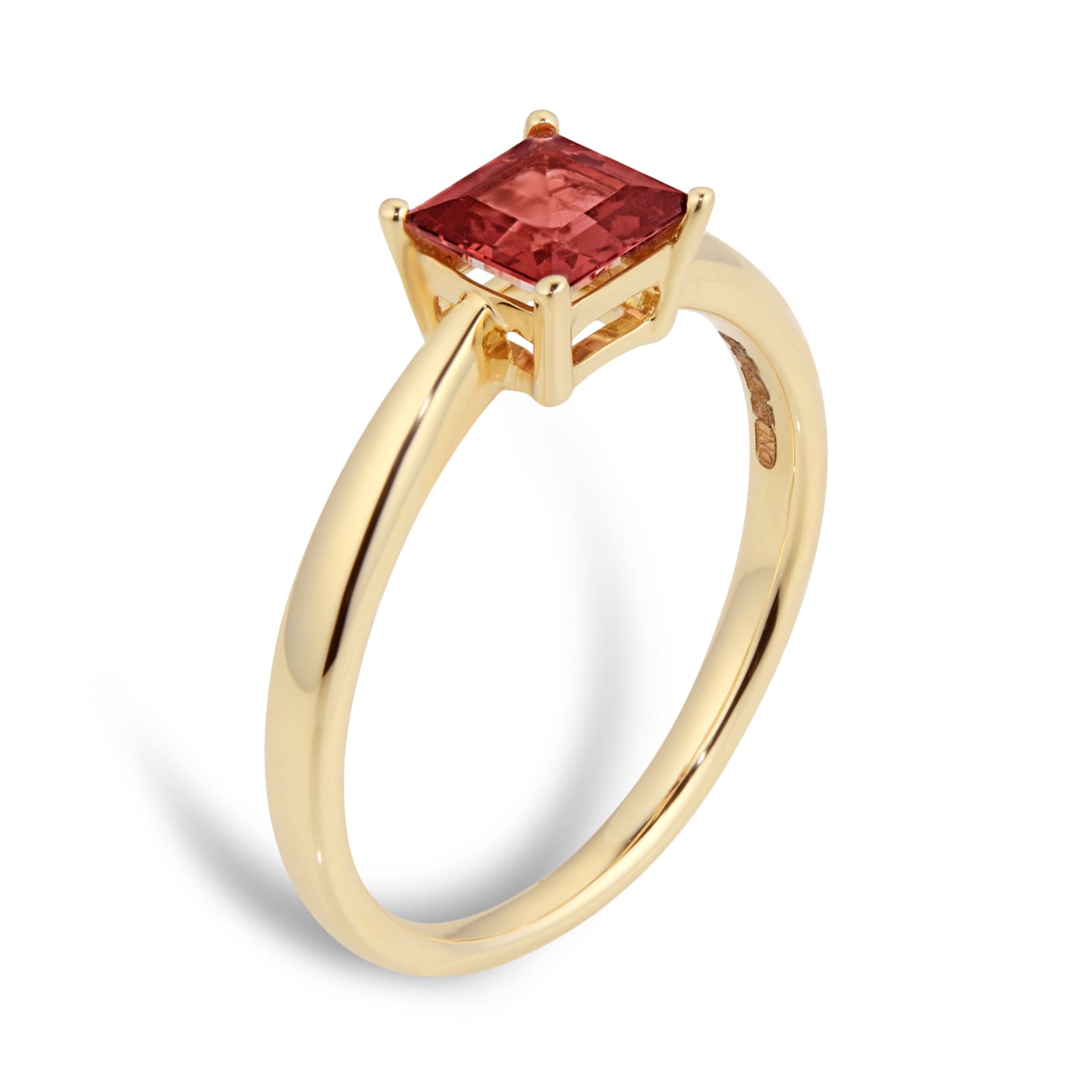 By Request 9ct Yellow Gold 4 Claw Square Garnet 5mm x 5mm Ring- Ring Size A