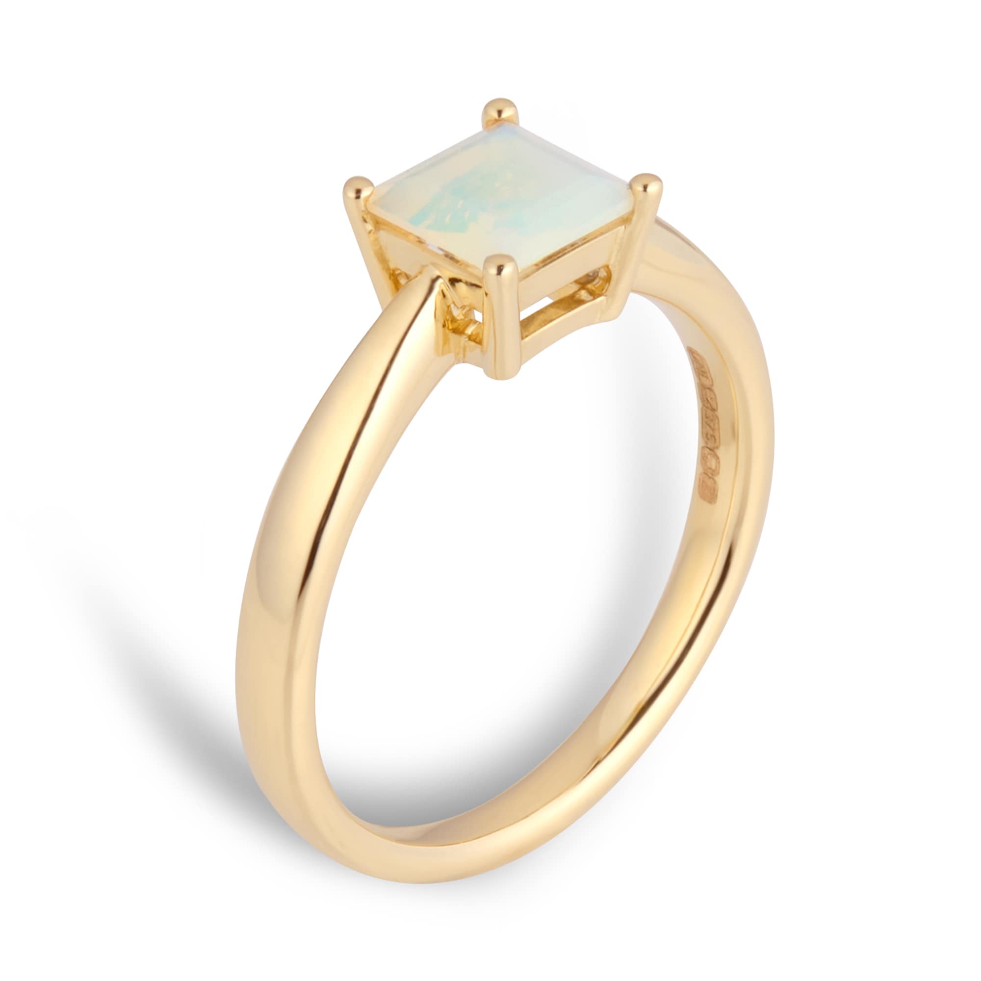 By Request 9ct Yellow Gold 4 Claw Square Opal 5mm x 5mm Ring- Ring Size N By Request 9ct Yellow Gold 4 Claw Square Opal 5mm x 5mm Ring- Ring Size N