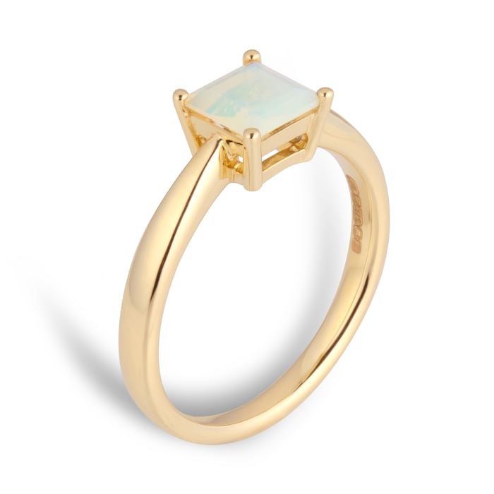 By Request 9ct Yellow Gold 4 Claw Square Opal 5mm x 5mm Ring