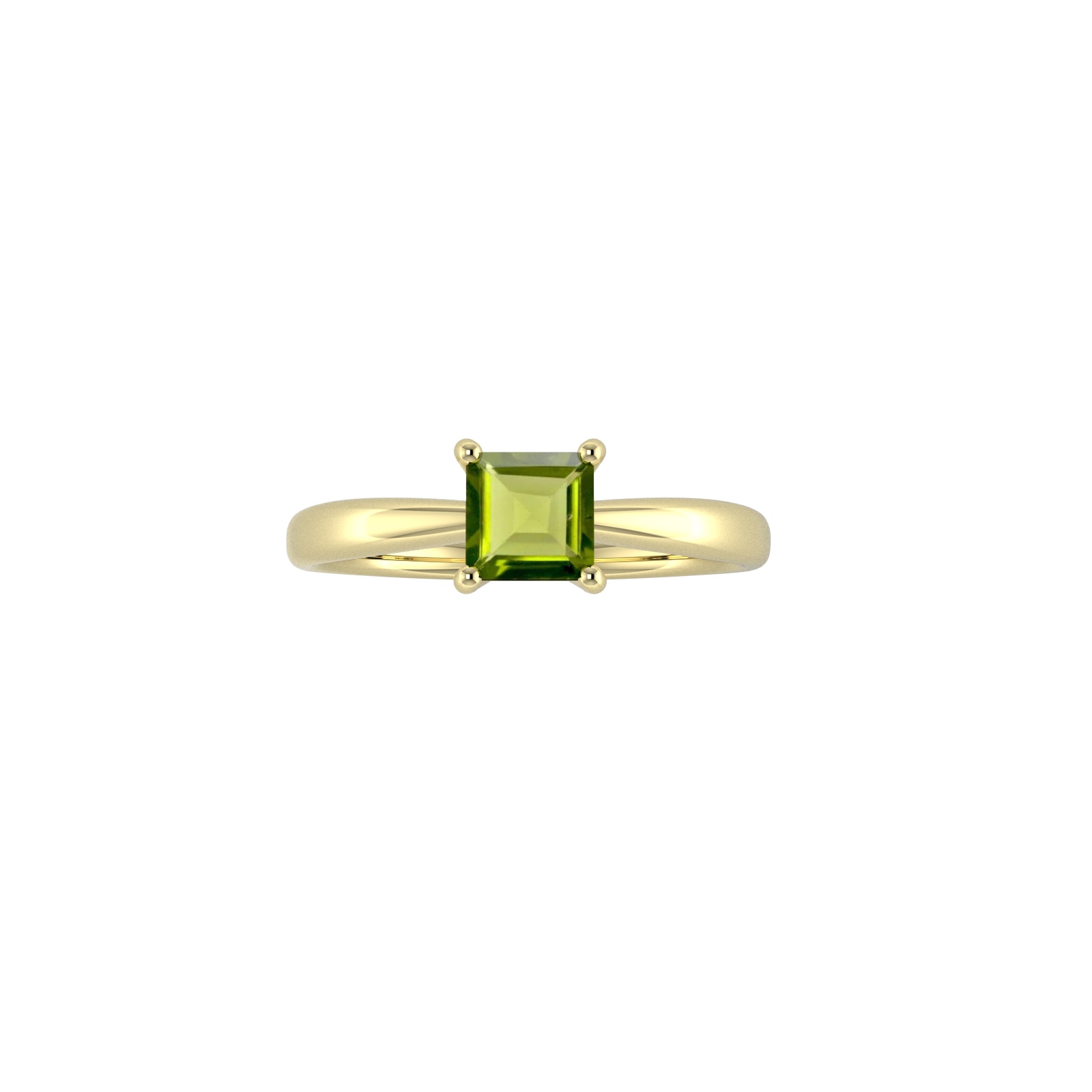 9ct Yellow Gold 4 Claw Square Peridot 5mm x 5mm Ring- Ring Size H