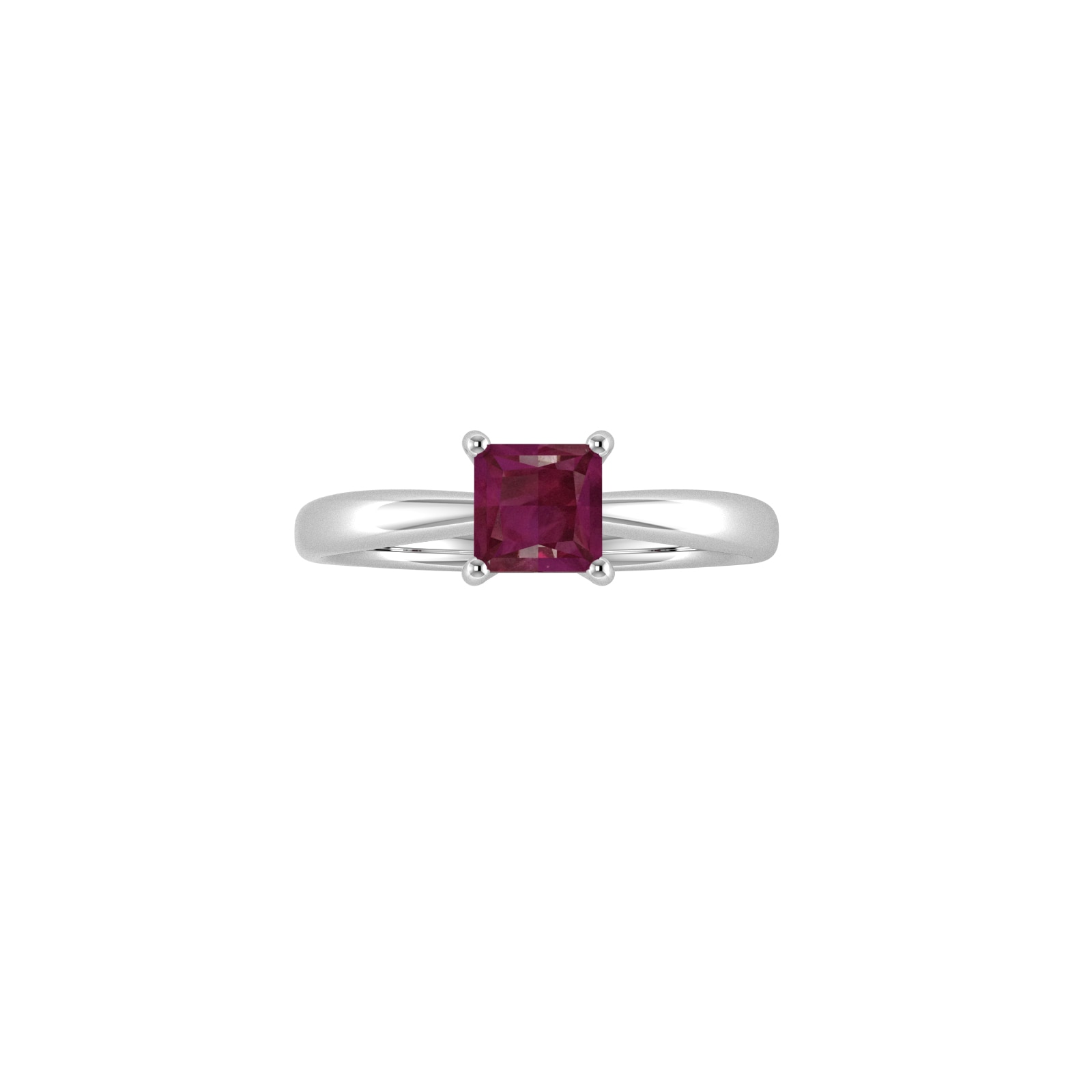 9ct White Gold 4 Claw Square Ruby 5mm x 5mm Ring- Ring Size U
