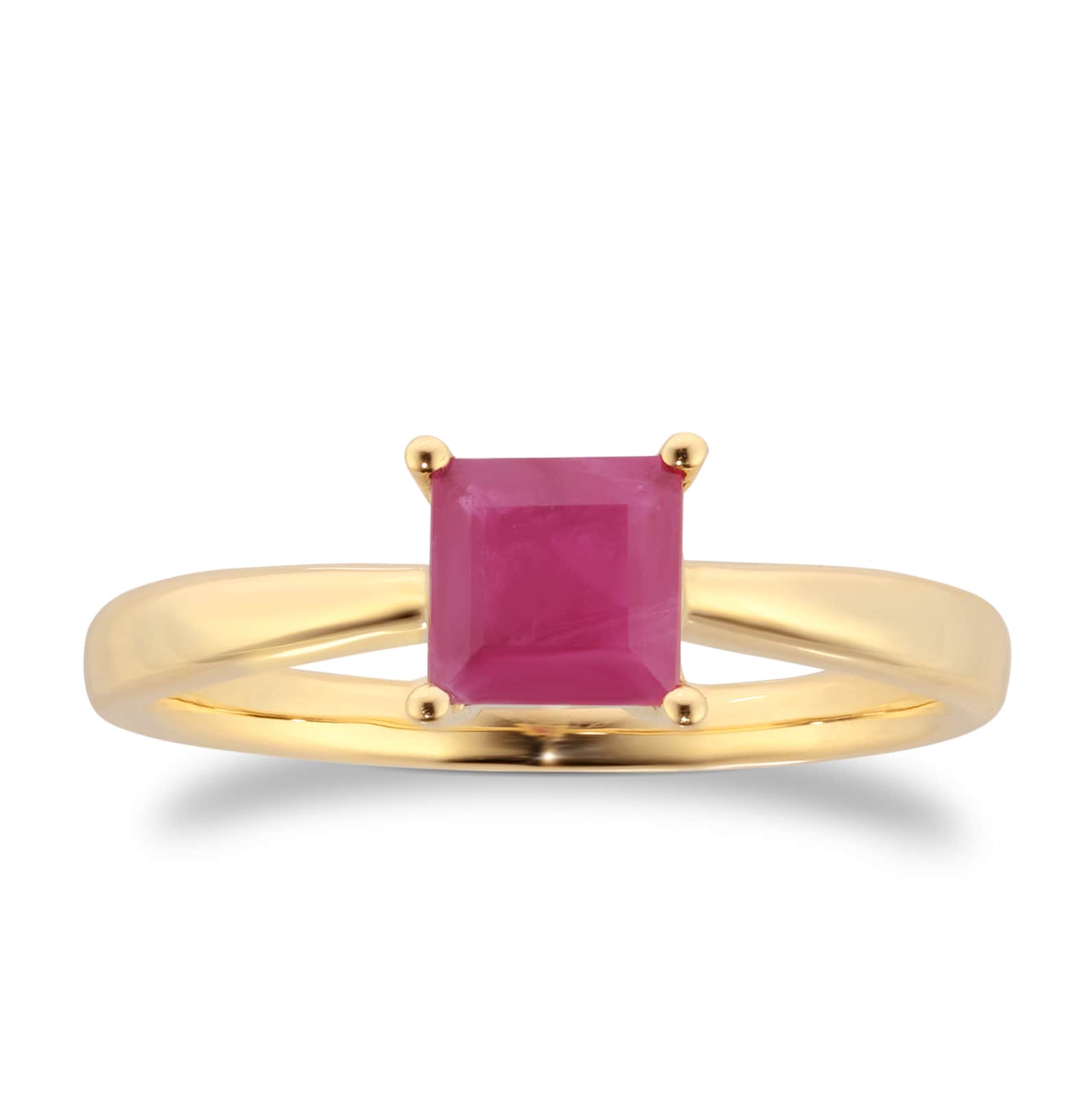 By Request 9ct Yellow Gold 4 Claw Square Ruby 5mm x 5mm Ring