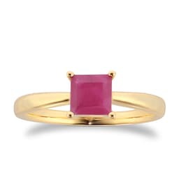 37894368 - 9ct Yellow Gold 4 Claw Square Ruby 5mm x 5mm Ring