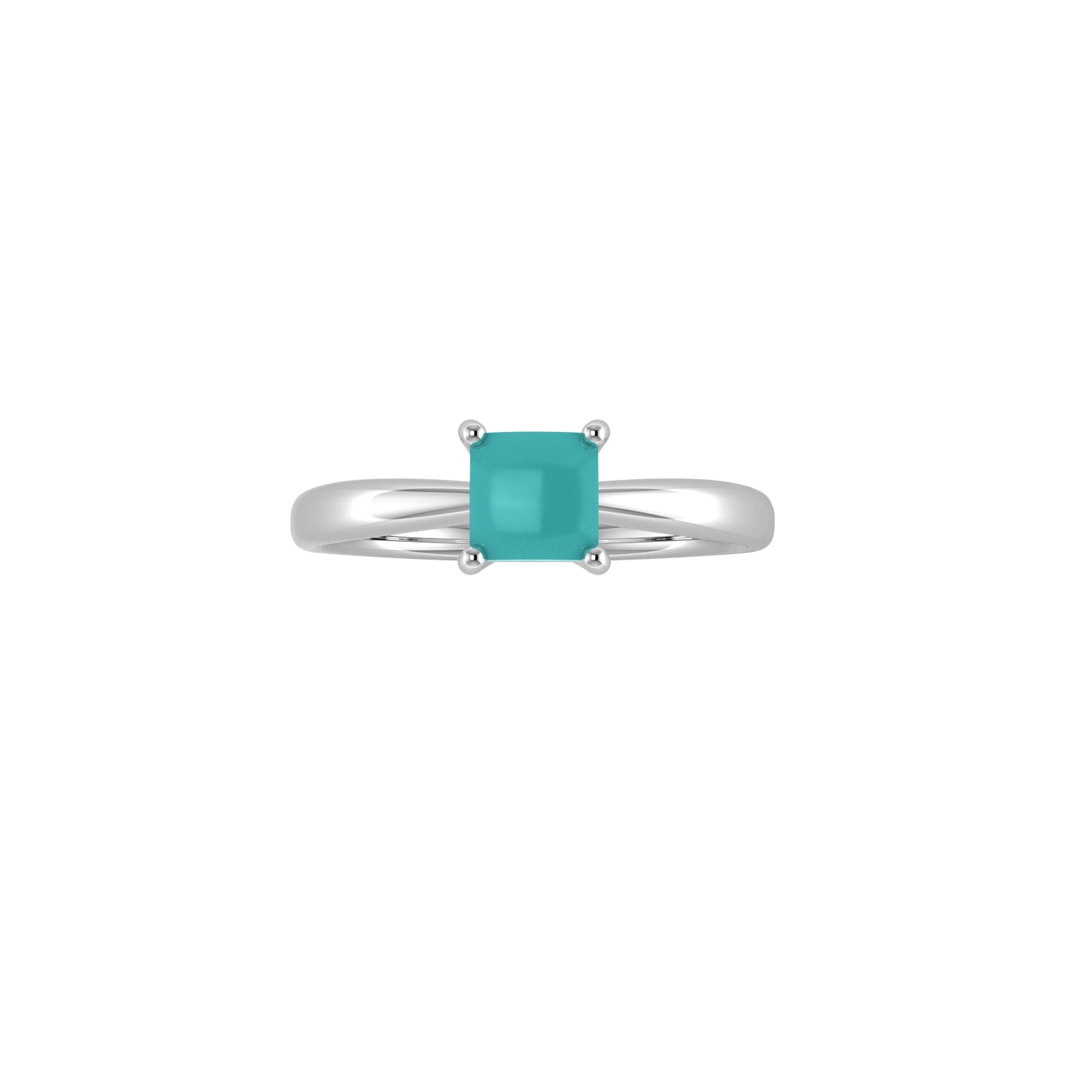 9ct White Gold 4 Claw Square Turquoise 5mm x 5mm Ring- Ring Size X.5