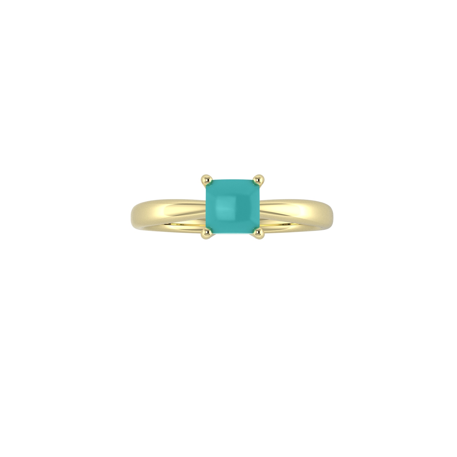 9ct Yellow Gold 4 Claw Square Turquoise 5mm x 5mm Ring- Ring Size S