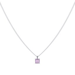 37894373 - 9ct White Gold 4 Claw Square Amethyst 5mm x 5mm Pendant & Chain