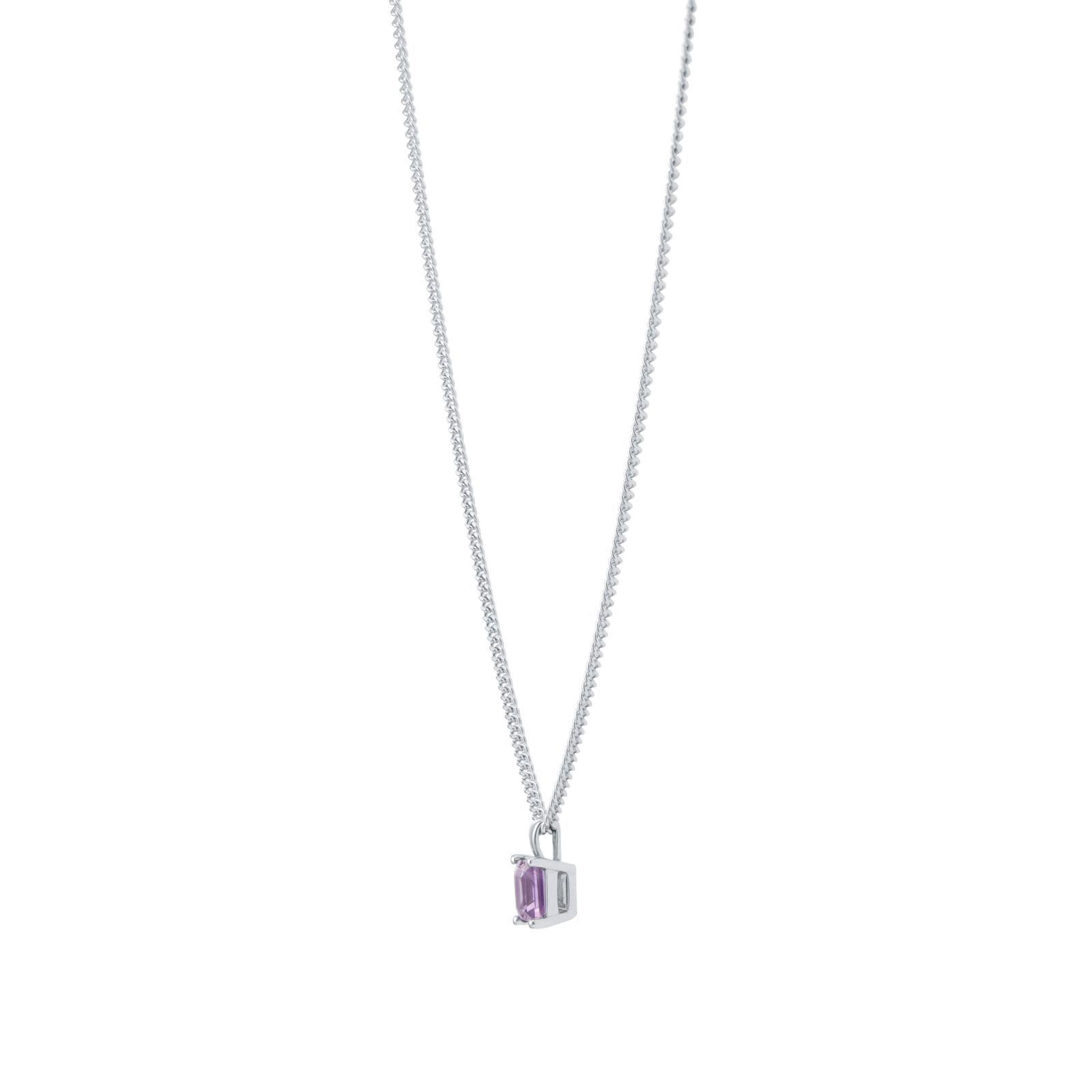 By Request 9ct White Gold 4 Claw Square Amethyst 5mm x 5mm Pendant & Chain