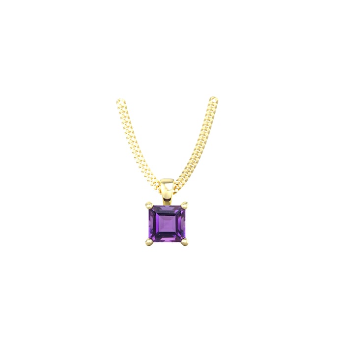 By Request 9ct Yellow Gold 4 Claw Square Amethyst 5mm x 5mm Pendant & Chain