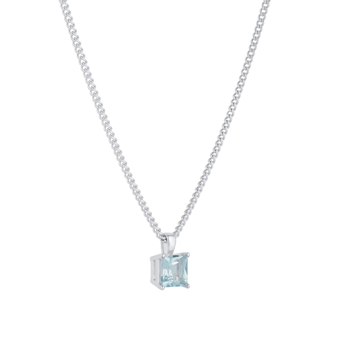 By Request 9ct White Gold 4 Claw Square Aquamarine 5mm x 5mm Pendant & Chain