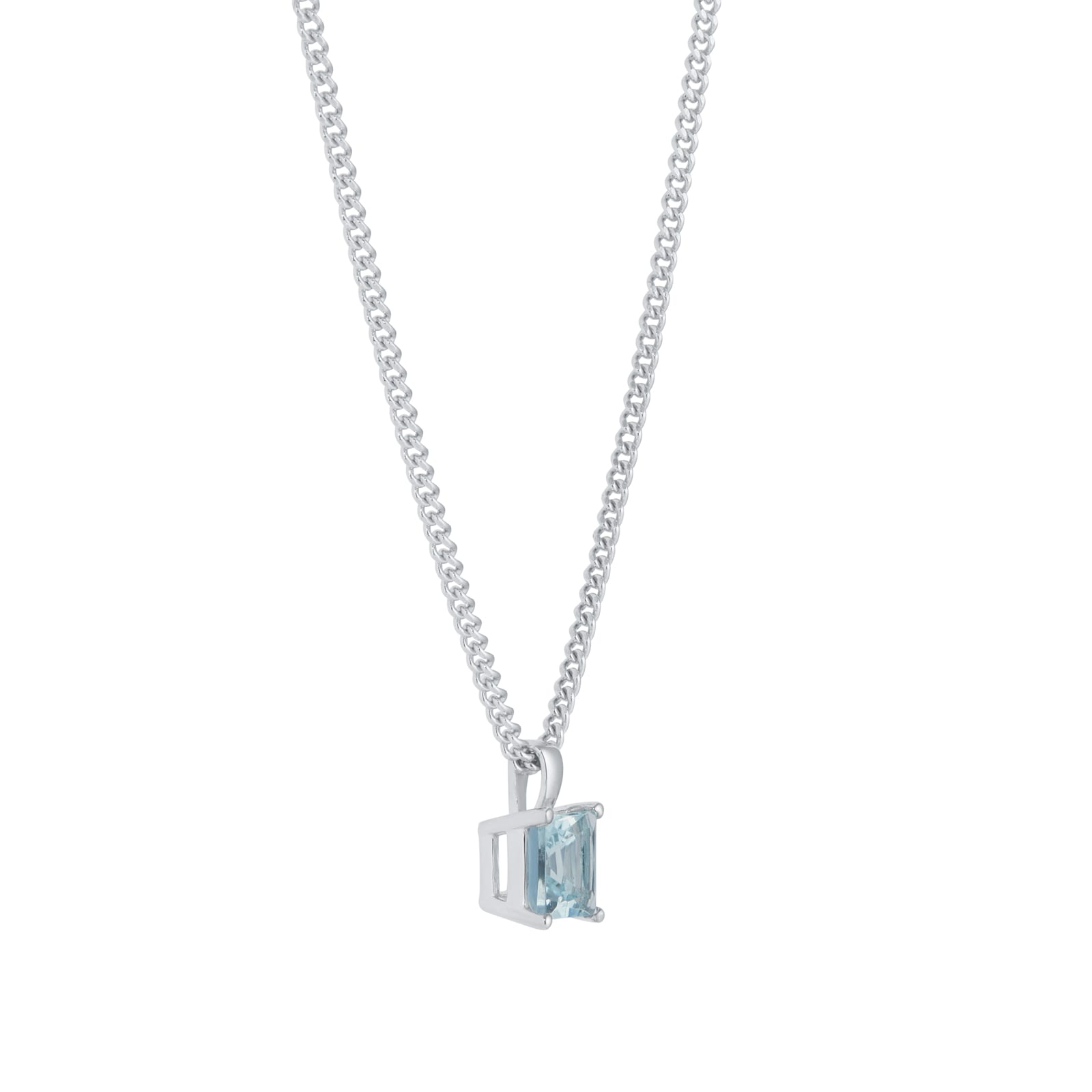 By Request 9ct White Gold 4 Claw Square Aquamarine 5mm x 5mm Pendant & Chain