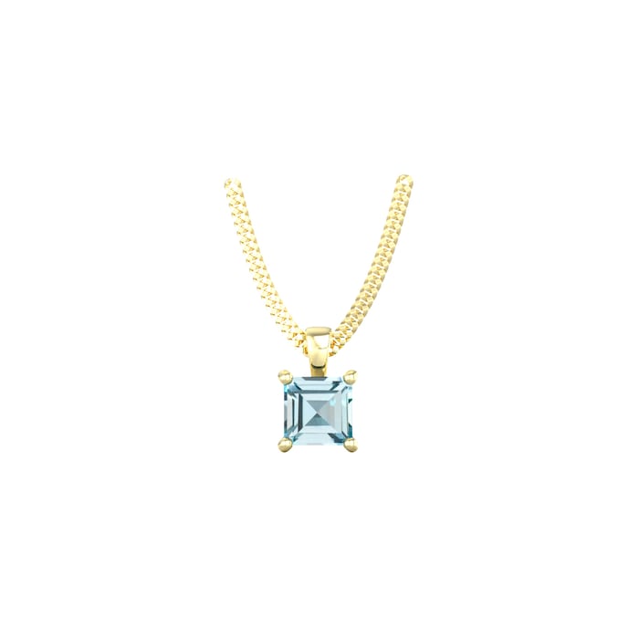 By Request 9ct Yellow Gold 4 Claw Square Aquamarine 5mm x 5mm Pendant & Chain