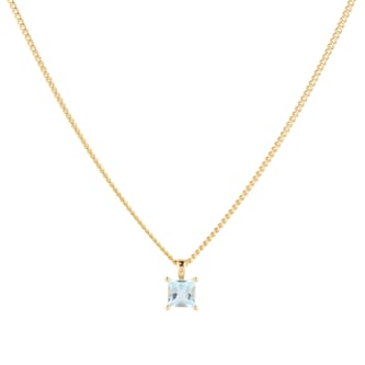 By Request 9ct Yellow Gold 4 Claw Square Aquamarine 5mm x 5mm Pendant & Chain By Request 9ct Yellow Gold 4 Claw Square Aquamarine 5mm x 5mm Pendant & Chain