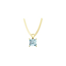 37894377 - 9ct Yellow Gold 4 Claw Square Aquamarine 5mm x 5mm Pendant & Chain