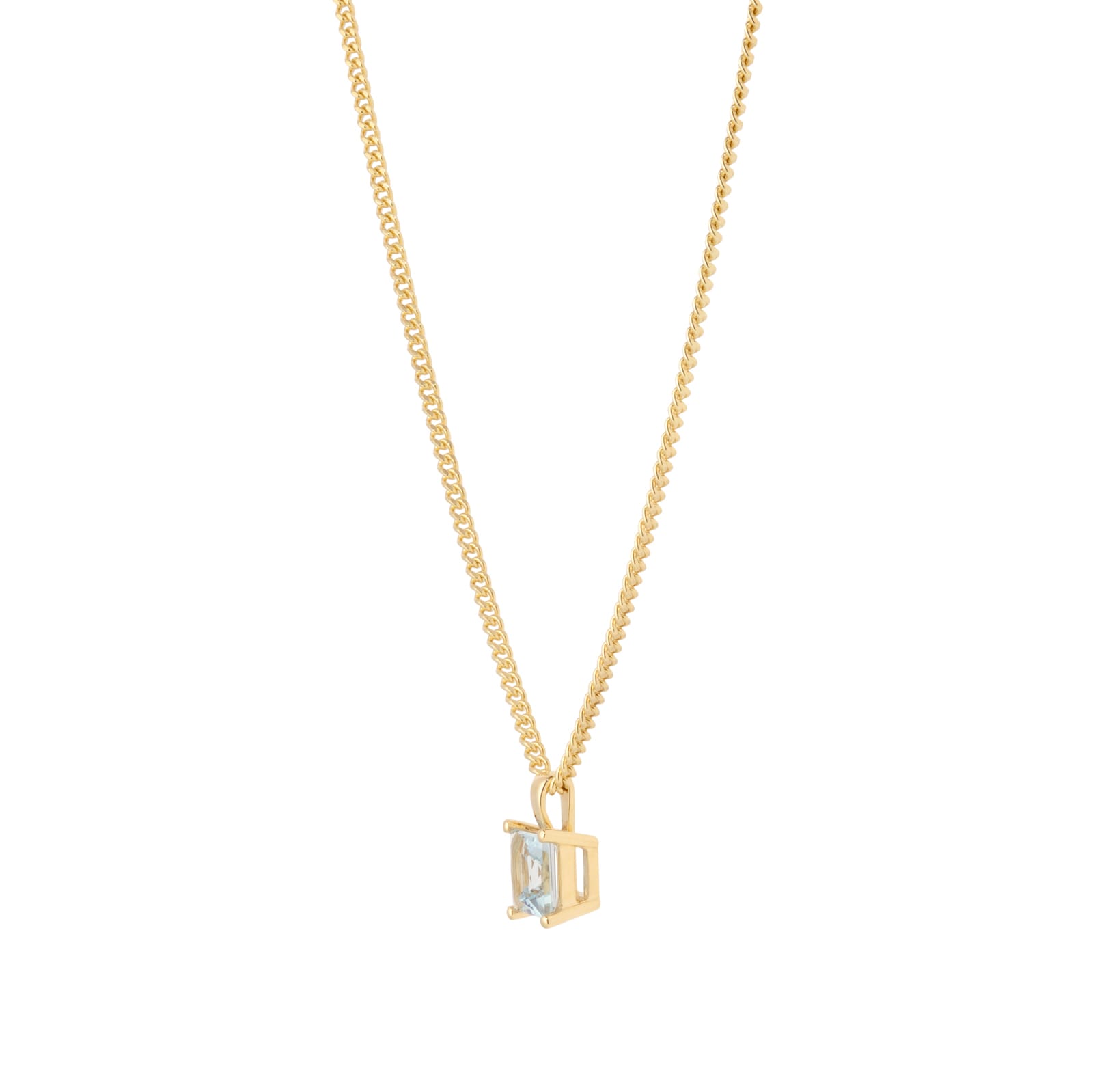 By Request 9ct Yellow Gold 4 Claw Square Aquamarine 5mm x 5mm Pendant & Chain