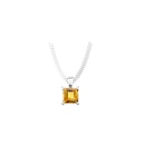 By Request 9ct White Gold 4 Claw Square Citrine 5mm x 5mm Pendant & Chain